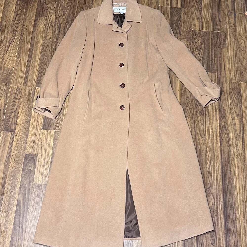 J.G. Hook Women's Vintage Camel Wool and Cashmere Blend Long Overcoat, Size 12